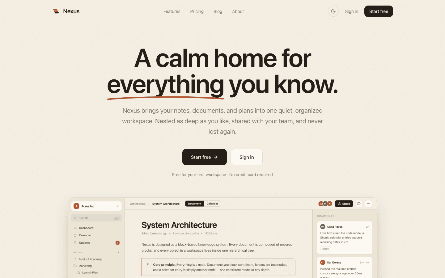 Nexus home page